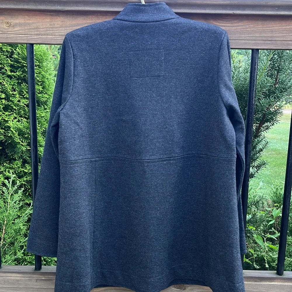 Eileen Fisher Black Dark Gray Cardigan Jacket Pea Coat buttons down - Picture 3 of 5